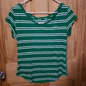 🌸 Hollister Green & White Striped Shirt